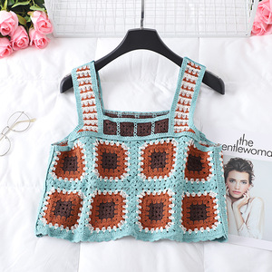 Fábrica personalizada <span class=keywords><strong>Granny</strong></span> Square Crochet Knit Bikinis Cover Ups sin mangas Crop Tops Ropa de playa - Product Image 5