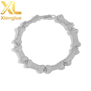 New Model Hip-Hop Bone BANGLES 10mm Full Zirconia Strand <b>Bracelet</b> <b>Copper</b> Alloy European-Style Trendy Brand Unisex Party - Product Image 1