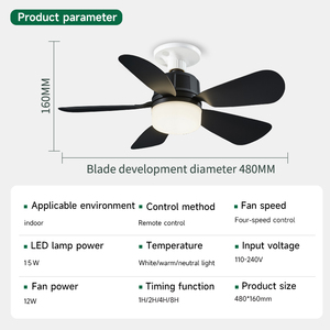 Ventiladores de techo LED modernos, pequeño Control remoto eléctrico, atenuación, Bombilla portátil E27, enchufe de baño, luz de ventilador con Control remoto - Product Image 3