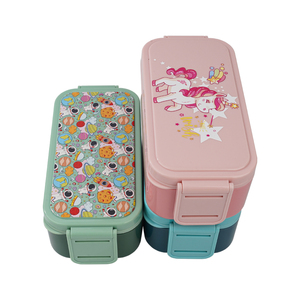 Lò vi sóng an toàn thực phẩm lưu trữ container hải quan di động Hộp Ăn Trưa nhựa hai lớp học trẻ em Bento Hộp Ăn Trưa với dao kéo - Product Image 5