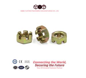 Tuercas hexagonales ranuradas YueTong al por mayor M6 M8 M10 M12 <span class=keywords><strong>de</strong></span> acero al carbono cincado, tipo 4.8 y 6.8 - Product Image 1