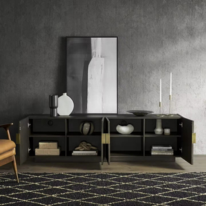 Wooden Long Carved Vintage <strong>Black</strong> and Gold <strong>Sideboard</strong> Divider <strong>Cabinet</strong> Living Room Display <strong>Cabinet</strong> - Product Image 3