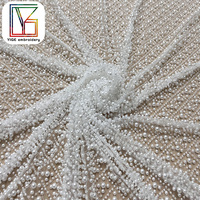 Tissu de dentelle de mariage de luxe en perles blanches françaises pour femme, tulle lourd perlé pour robe de mariée