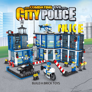 Plastique compatible pour bloc <span class=keywords><strong>quartier</strong></span> général de la police pompiers bâtiment scène modèle jouet éducatif assemblé jouets échelle 1:1 - Product Image 3