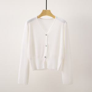Cárdigan de <span class=keywords><strong>manga</strong></span> larga para <span class=keywords><strong>mujer</strong></span> al por mayor de fábrica, suéter básico de Color sólido con cuello en V, cárdigan de punto fino informal con frente abierto - Product Image 3