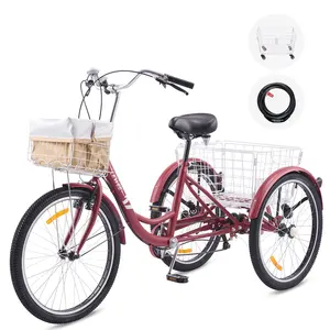 LEWEE 뜨거운 판매 7 속도 세발 자전거 24 "26" 3 바퀴 자전거 전면 및 후면 바구니화물 트라이 성인 세발 자전거 쇼핑