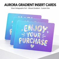 Cartes de remerciement personnalisées avec insert dégradé Aurora et feuille holographique argentée, dégradé vibrant, format personnalisé, pour petites entreprises