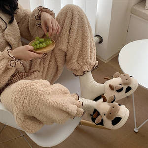 XIXITIAO fuzzy fofo Confortável Moda Pelúcia Chinelos de pele Inverno Quente Interior Casa Dos Desenhos Animados <span class=keywords><strong>Animal</strong></span> vaca Chinelos para as mulheres - Product Image 6