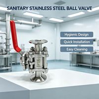 Vanne à boisseau sphérique sanitaire à trois colliers 3/4'', en acier inoxydable 316L, pour conduites laitières et l'industrie des boissons, vanne à boisseau sphérique 3 pièces