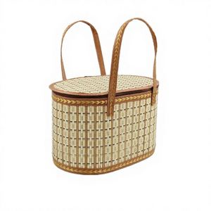 Customizable Oval Rustic Mooncake <b>Folding</b> Bamboo Woven <b>Storage</b> Basket Dazha Crab Zongzi Gift <b>Box</b> - Product Image 1
