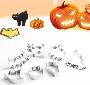 Cetakan kue biskuit Stainless Steel, cetakan biskuit bentuk Halloween, alat dapur memanggang DIY, pemotong kue 5 buah