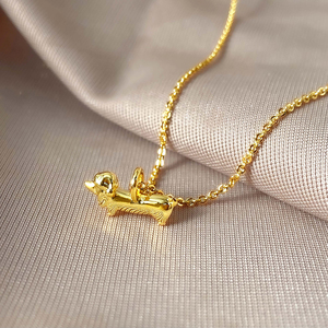 Collar de latón chapado en oro con colgante de Dachshund, cadena tipo caja, dije de animal adorable, unisex, para uso diario, regalo - Product Image 6
