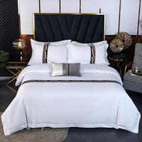 Ensemble de literie personnalisé pour hôtel, housse de couette en satin uni brodée, taille King Queen, blanche, avec des styles de design de créateurs