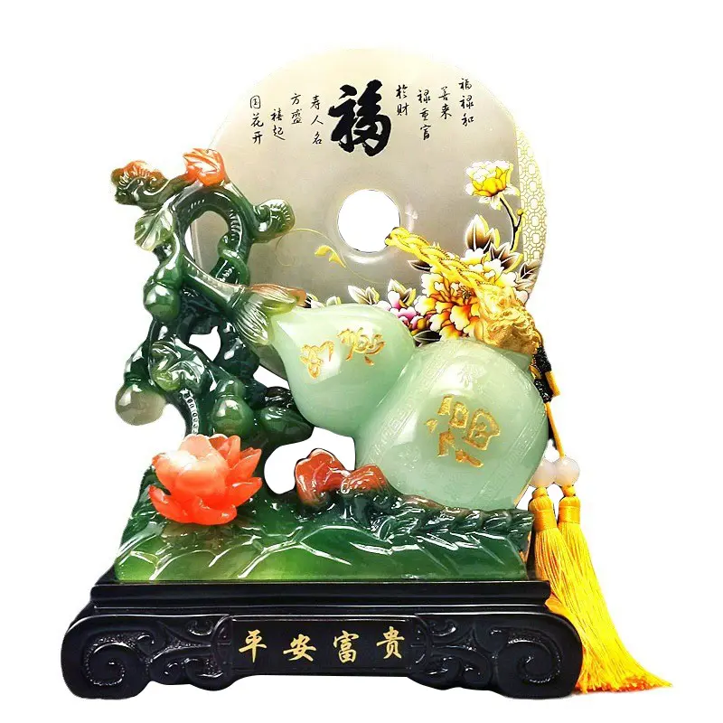 2023 Harz Handwerk Jade Wu Lou Hu Lu FengShui Ornament Home Decoration Kalebasse Skulptur Friedliche Kürbis statue