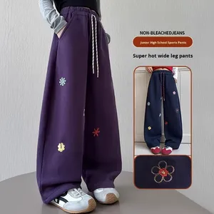 <span class=keywords><strong>Pantaloni</strong></span> Larghi in Pile con Stampa e Rivestimento in PU alla Moda per Ragazze delle Scuole Medie, Nuovo Stile Autunno Inverno 2025 per Bambini - Product Image 1