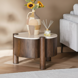 Mesa de extremo lateral con base de madera y parte superior de mármol contemporáneo para sala de estar dormitorio Villa Hotel - Product Image 1