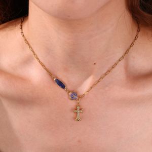 Collar Personalizado de Acero Inoxidable con Baño de Oro de 18K, con Flor Real en Forma de Trébol y Piedra de Nacimiento, Regalo de Cumpleaños - Product Image 3