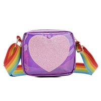 Sac à bandoulière carré pour filles en PU holographique imperméable avec fermeture éclair à paillettes, sac à bandoulière simple pour enfants