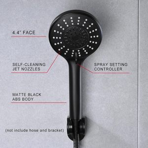Ensemble de pommeau de douche à main haute pression noir mat avec tuyau de 1,5 m et support sans perçage - Product Image 4