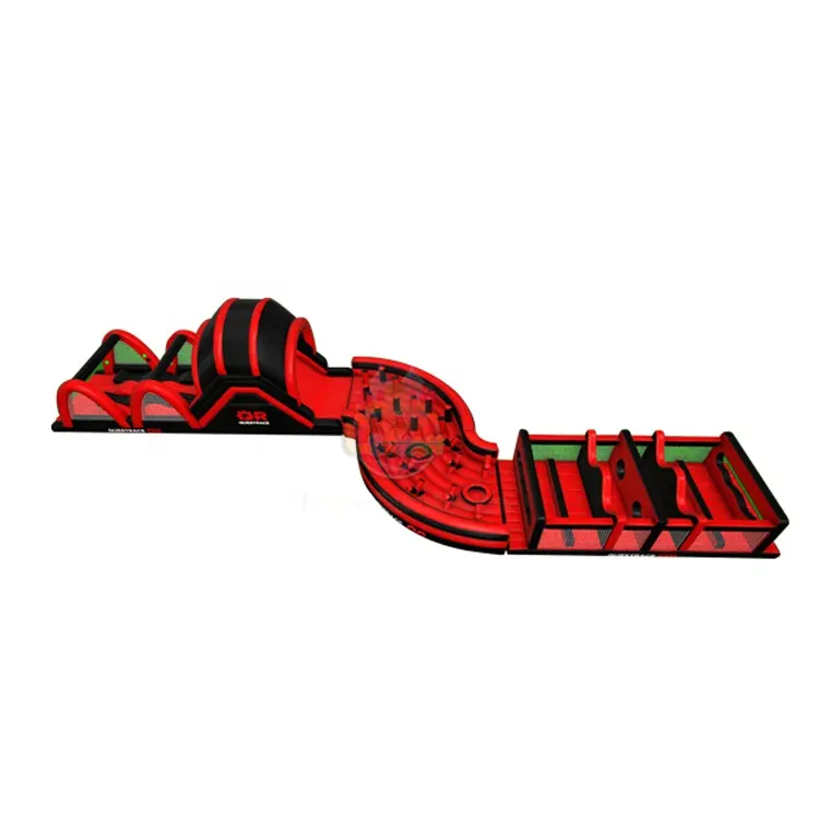 Jeu gonflable interactif de parcours de course d'obstacles en vinyle PVC noir rouge 18oz de Leyuan Inflatables