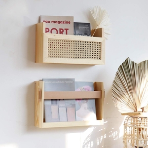 Porte-revues en bois, panier de rangement en <span class=keywords><strong>bambou</strong></span> et <span class=keywords><strong>rotin</strong></span>, étagères murales - Product Image 1