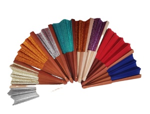 Éventail pliant en bois et fer de 23 cm, tissu brillant, avec décoration florale, idéal pour cadeau, artisanat et promotion - Vente chaude - Product Image 6