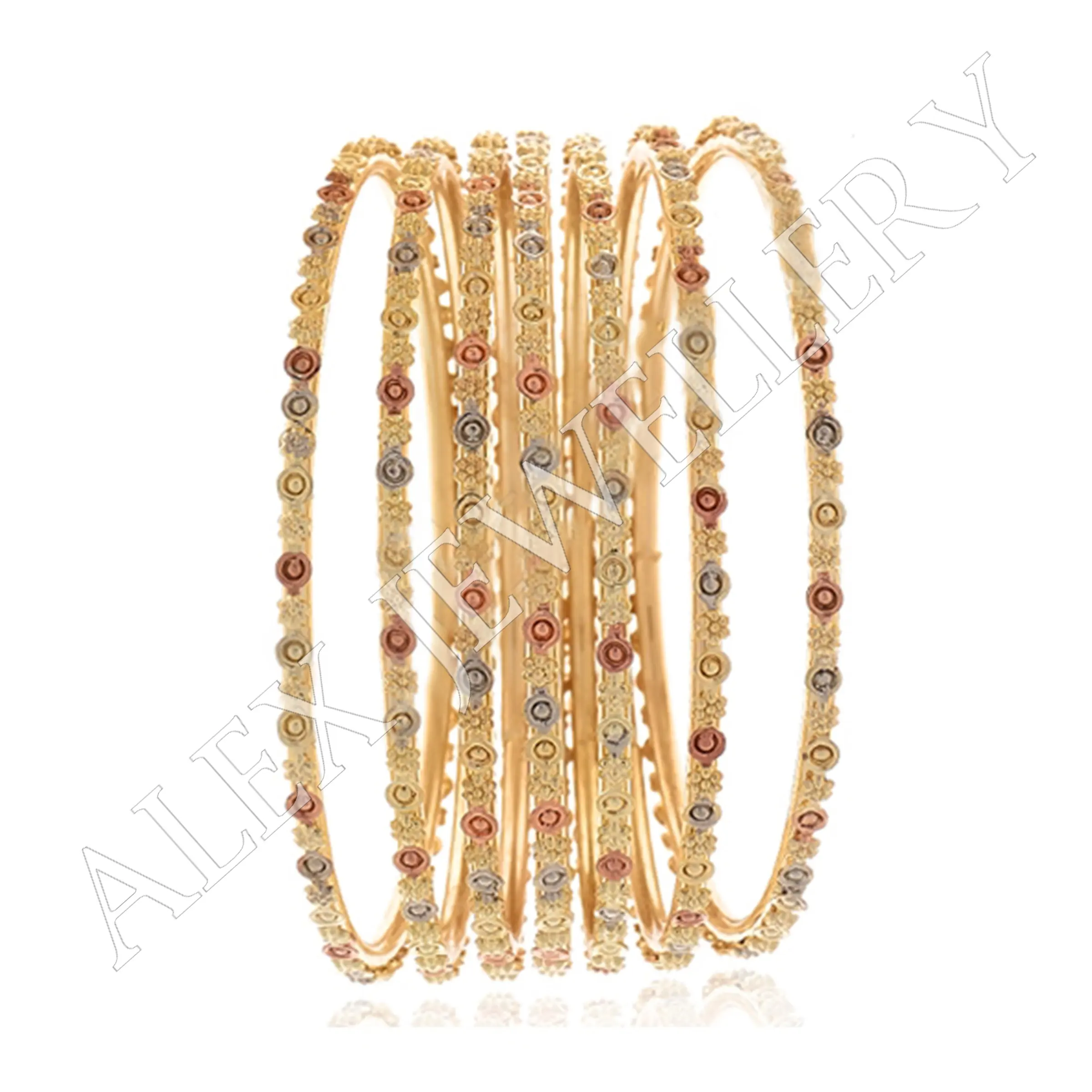 Gold Layered Antique Flower Bangle Bracelets