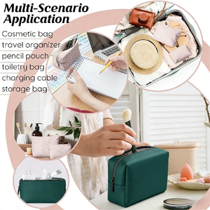 Sac de maquillage pliable de voyage imperméable à grande capacité avec fermeture éclair, logo personnalisé, lettres modernes, en néoprène pour femmes - Product Image 6