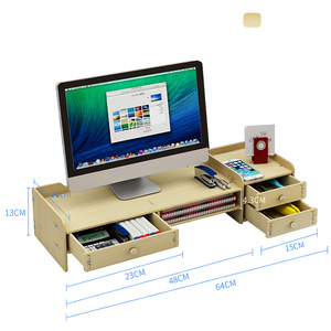De bambú <span class=keywords><strong>Monitor</strong></span> elevador portátil con 3 niveles de almacenamiento de escritorio organizador cajón con cerradura - Product Image 2