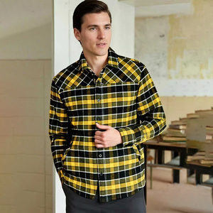 Veste matelassée décontractée pour homme, 100% coton, poids lourd, à carreaux, coupe-vent, en flanelle, manches longues, tissu teint en fil - Product Image 1