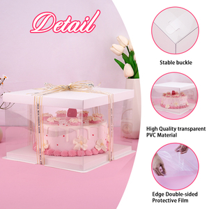 Rõ ràng nhựa bánh hộp 8 10 12 inch Vuông chiều cao thêm ba trong một bao bì cho đám cưới sinh nhật Giao thông vận tải hiển thị - Product Image 3
