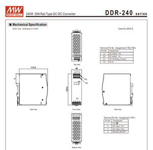 MEAN WELL DDR-240D-24 240W 24V 10A 67.2‑154VDC ตัวแปลงไฟ DC‑DC แบบราง DIN ประสิทธิภาพสูง 92% ระบบแยกไฟแบบเสริมแรง 4KV - Product Image 4