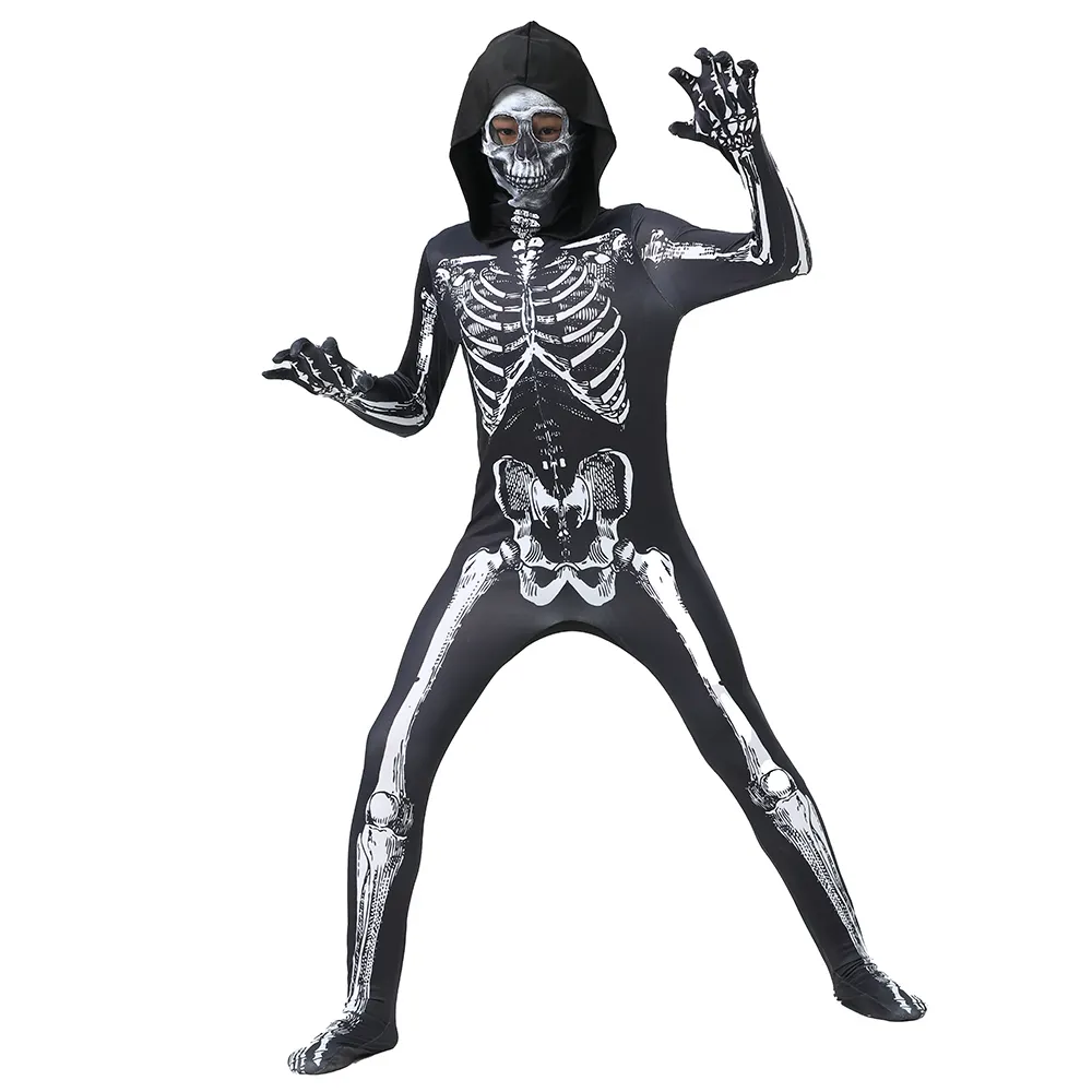Halloween assustador zentai esqueleto cosplay bodysuit crianças tema festa traje