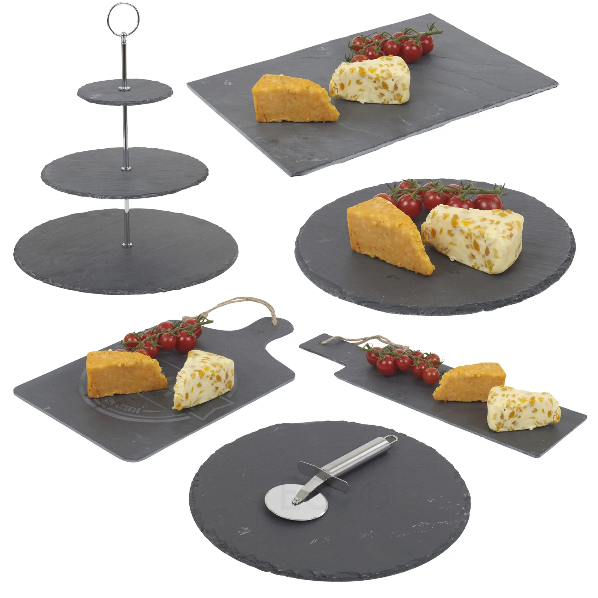 Rectangular Shape Tableware Black Slate Plates Cheese Board With Cutlery Set