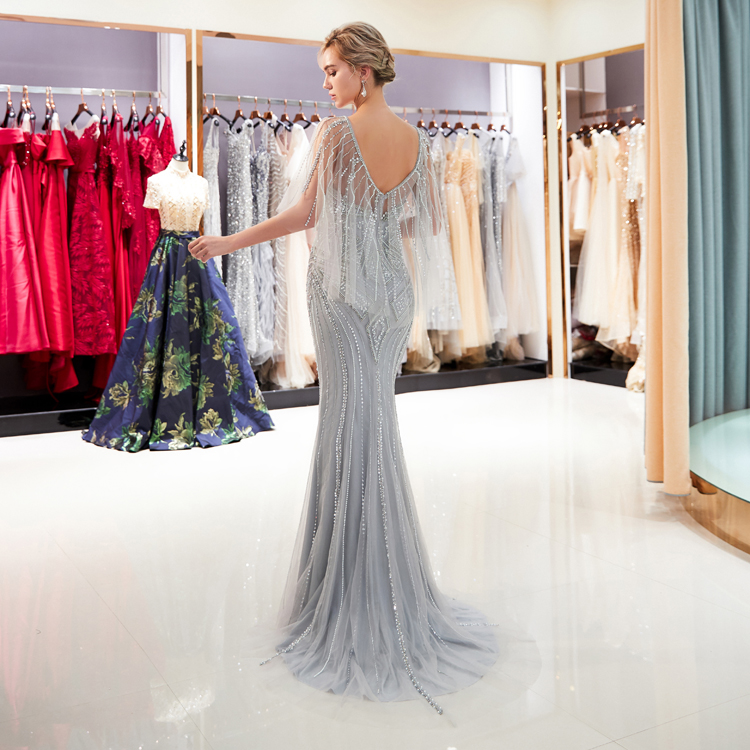 Jewel Collar Mermaid Silver Evening Dress Long Heavy Beaded Gown for Elegant Parties, Luxury Formal Wear for Women Jewel Collar Mermaid Silver Evening Dress Long Heavy Beaded Gown for Elegant Parties, Luxury Formal Wear for Women