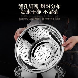 Stainless Steel <b>Colander</b> Vegetable Washing Basin Drain Basket Kitchen Rice <b>Strainer</b> 304 Metal Fine Mesh Even Holes - Product Image 1