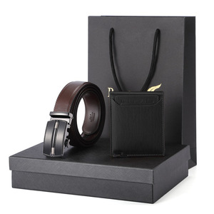 Ensemble Ceinture et <span class=keywords><strong>Portefeuille</strong></span> Court Portable en Cuir Véritable pour Hommes d'Affaires, Personnalisable avec Logo, Ceinture de Marque avec Boucle - Product Image 1