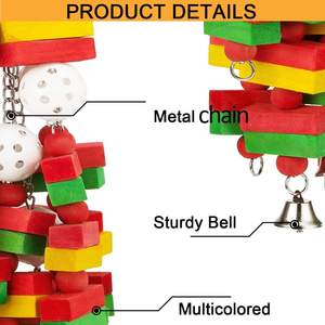 Juguetes de pájaro para masticar, loros de juguete, bloques de madera, nudos con campanas multicolor para cacatúa gris africano, pequeño, mediano - Product Image 2