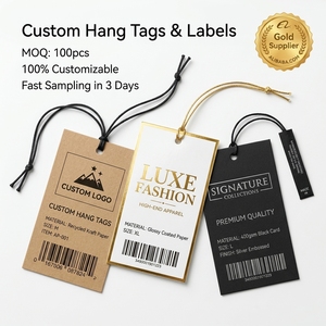 Étiquettes volantes personnalisées de luxe en carton premium, avec logo estampé à chaud or, pour vêtements de marque, vente en gros, avec cordon - Product Image 2