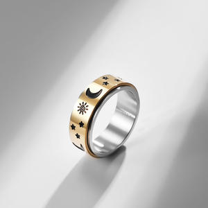 Stainless Steel Rotating <b>Ring</b> With Star Moon Sun Design For Stress Relief Unisex Jewelry Gift - Product Image 3