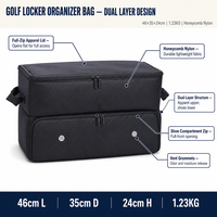 Sac de rangement pour casier de golf, double compartiment pour vêtements et chaussures, 46 cm, poches sur le couvercle, 3 couleurs, OEM