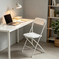 Chaise pliante en plastique blanc pour événements, avec cadre métallique thermolaqué, empilable, pour la location en gros (modèle Moon Banquet)