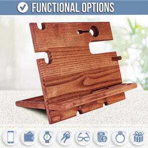 Nightstand Office Desk Key Hooks Holder Wallet Stand Smartwatch Organizer Natural Pine Walnut Wood Phone Docking Station for Men - Product Image 3