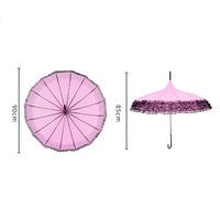 Parapluie pagode à 16 baleines avec dentelle et volants, ouverture automatique, poignée à crochet, logo personnalisé OEM, pour mariée, mariage, pluie, femme, style Lolita