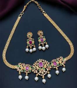 Élégant de la meilleure qualité Micro plaqué avec AD Design ensemble ras du cou avec boucles d'oreilles pour les femmes pour les vêtements de mariage ensemble de bijoux de mode - Product Image 1