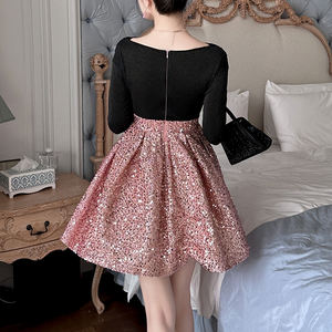 ZYHT 65196 özel moda payetli siyah pembe Patchwork a Line Mini zarif kokteyl kısa akşam resmi elbise kadınlar için - Product Image 3