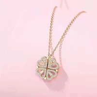 Collier pendentif fleur en zircon cœur, collier connecté trèfle à quatre feuilles, bijoux fins pour femmes, best-seller