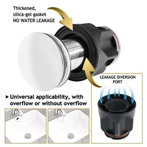 Bonde de lavabo de salle de bain moderne chromée sur mesure, avec tuyau de vidange intégré, facile à nettoyer, blanc, avec système de vidange pop-up et de trop-plein, Jade Hill - Product Image 2