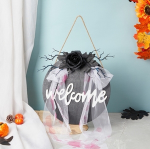 พวงหรีดประตูวันหยุดพร้อม<span class=keywords><strong>ป้าย</strong></span>ไม้ต้อนรับฮาโลวีนเสาตกแต่งรอบสำหรับตกแต่งประตูบ้านเครื่องประดับแขวน - Product Image 5