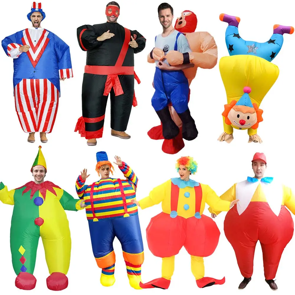 Hot Selling Opblaasbare Mascotte Kostuum Opblaasbare Kleding Staan Ondersteboven Clown Joker Carnaval Party Cadeau